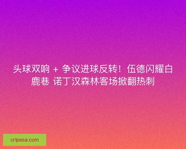 头球双响 + 争议进球反转！伍德闪耀白鹿巷 诺丁汉森林客场掀翻热刺