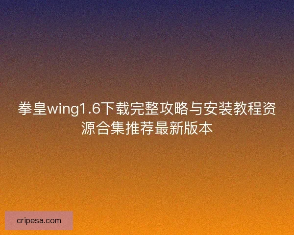 拳皇wing1.6下载完整攻略与安装教程资源合集推荐最新版本